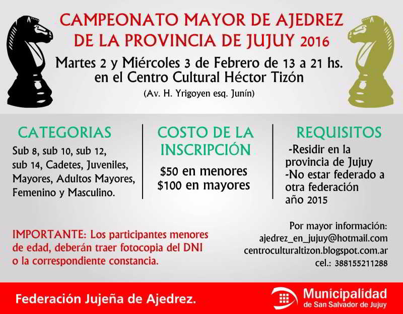 Campeonato Mayor de Ajedrez de la Provincia de Jujuy 2016