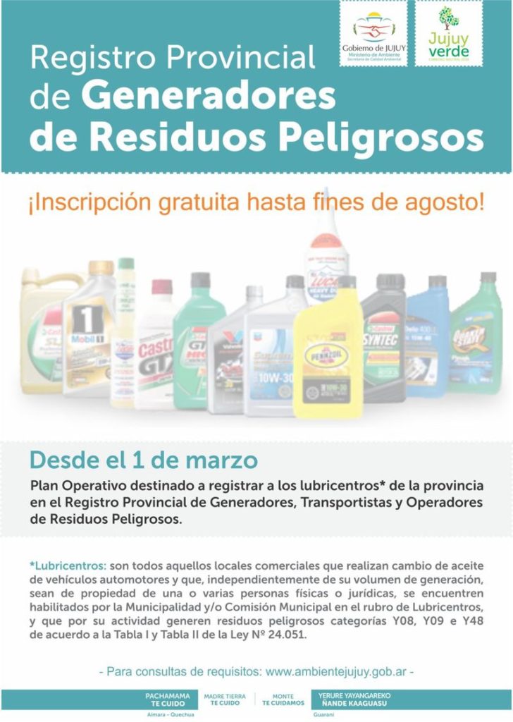 Jujuy: instan a lubricentros a inscribirse en registro provincial