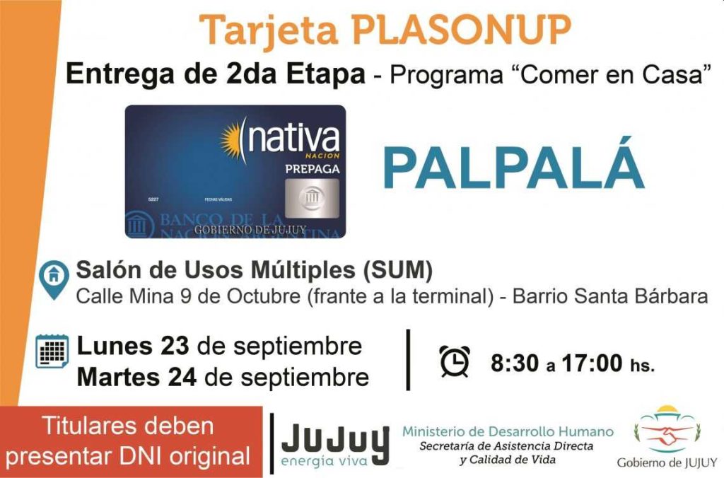 En Palpalá, Perico y Monterrico entregarán Segunda Etapa de Tarjetas PLASONUP