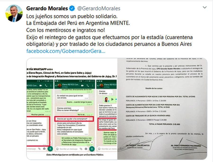 Gerardo Morales “La Embajada del Perú en Argentina miente”