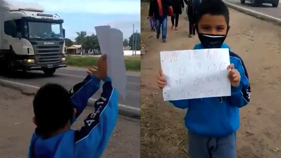 Jujuy: La emoción de un niño que salió a la ruta para saludar a su papá