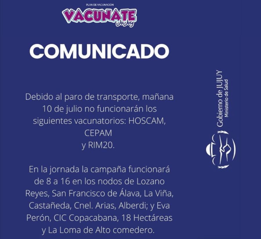 Comunicado: Información sobre vacunatorios