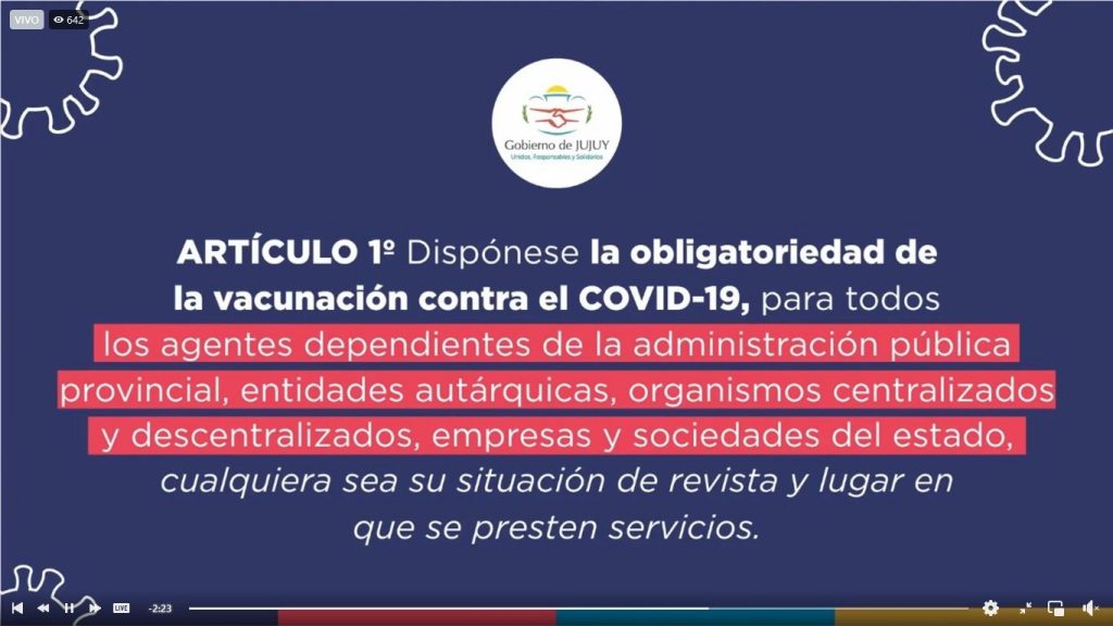 Jujuy: Los empleados públicos deberán vacunarse obligatoriamente