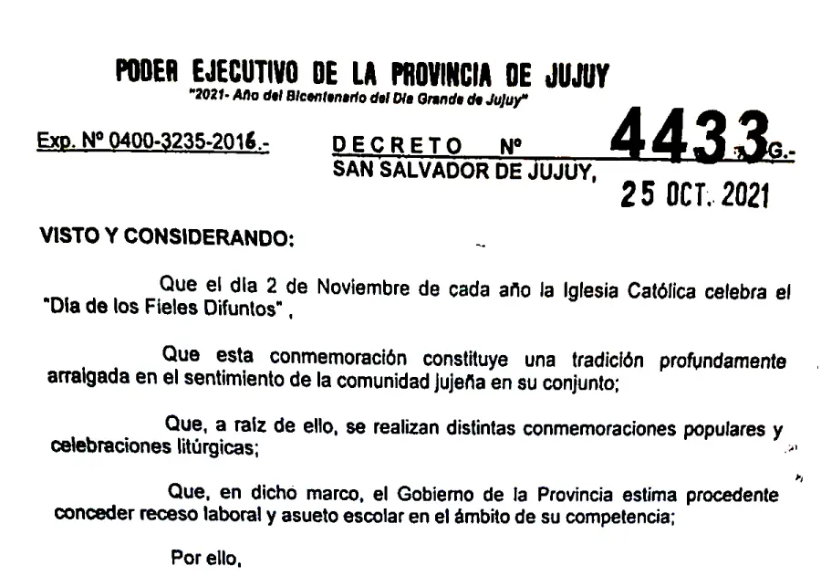 Día de los Fieles Difuntos. En Jujuy el 2 de noviembre habrá asueto provincial