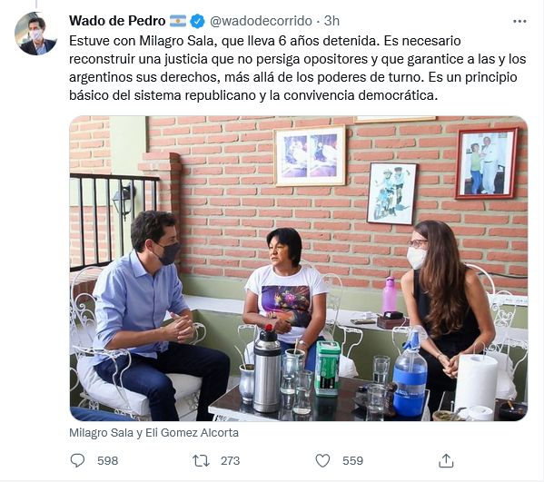 Serio escozor causo en Jujuy la visita de Wado De Pedro a Milagro Sala