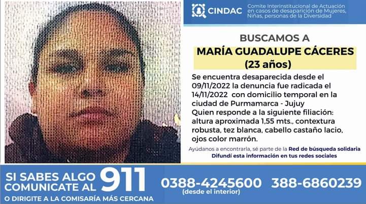 Se busca a María Guadalupe Cáceres