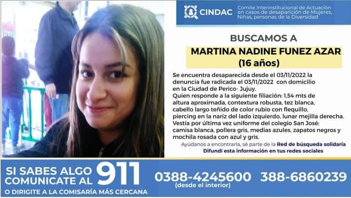 Se busca a Martina Nadine Funez Azar