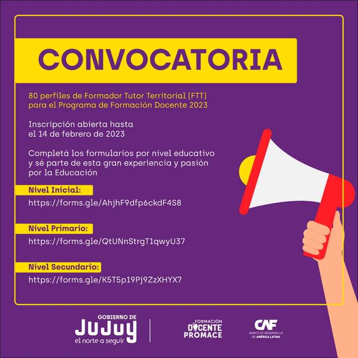 Convocatoria pública para formadores tutores territoriales en Jujuy