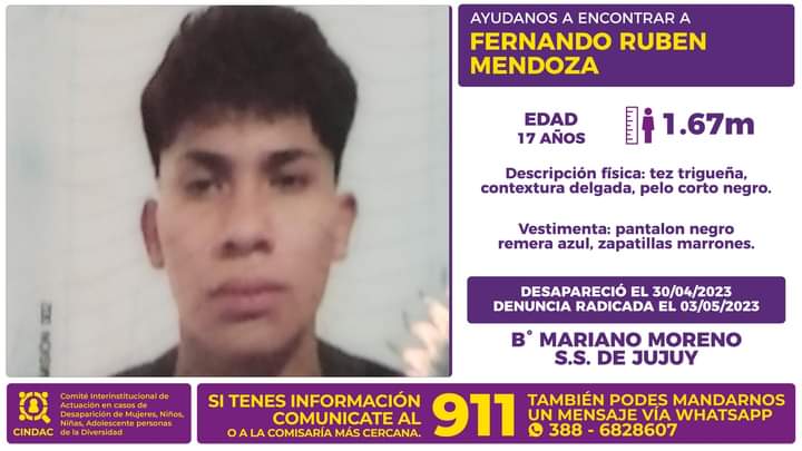Se busca a Fernando Rubén Mendoza