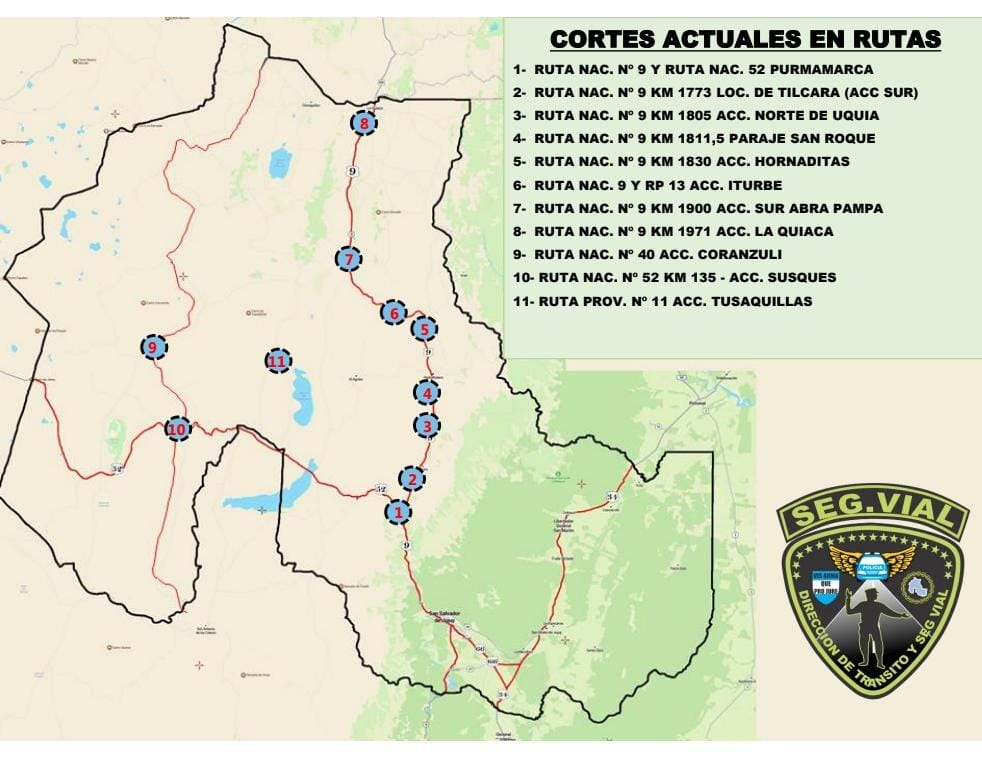 Jujuy: estado de transitabilidad por rutas nacionales y provinciales