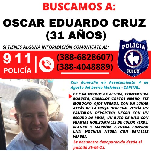 Se busca a Oscar Eduardo Cruz