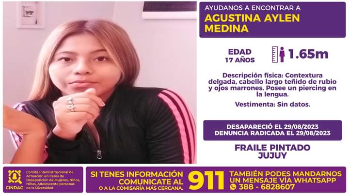 Se busca a Agustina Aylen Medina