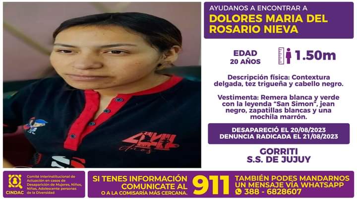Se busca a Dolores María del Rosario Nieva