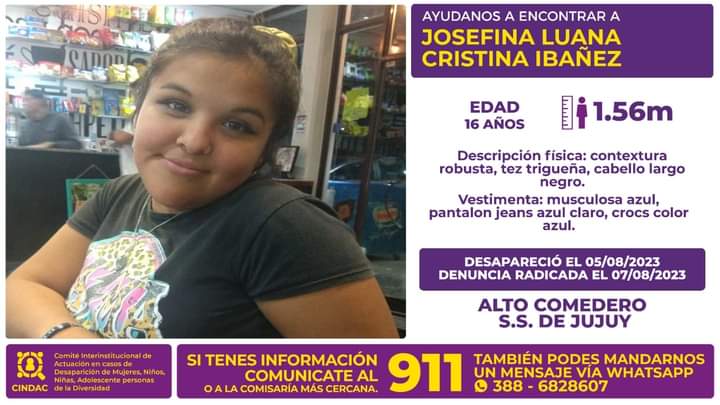 Se busca a Josefina Luana Cristina Ibañez