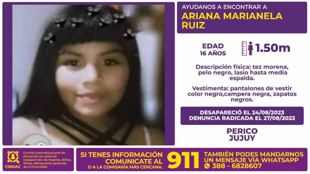 Se busca a Ariana Marianela Ruiz