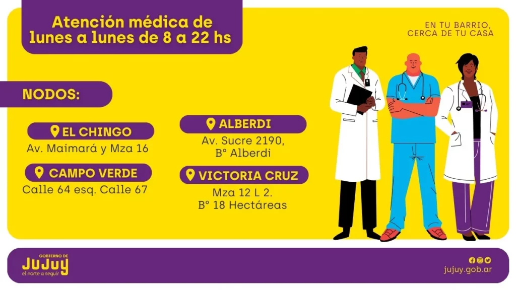 Los Nodos Campo Verde, El Chingo, Alberdi y Victoria Cruz cuentan con atención médica de lunes a lunes