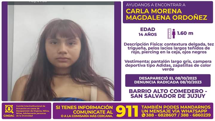 Se busca a Carla Morena Magdalena Ordoñez
