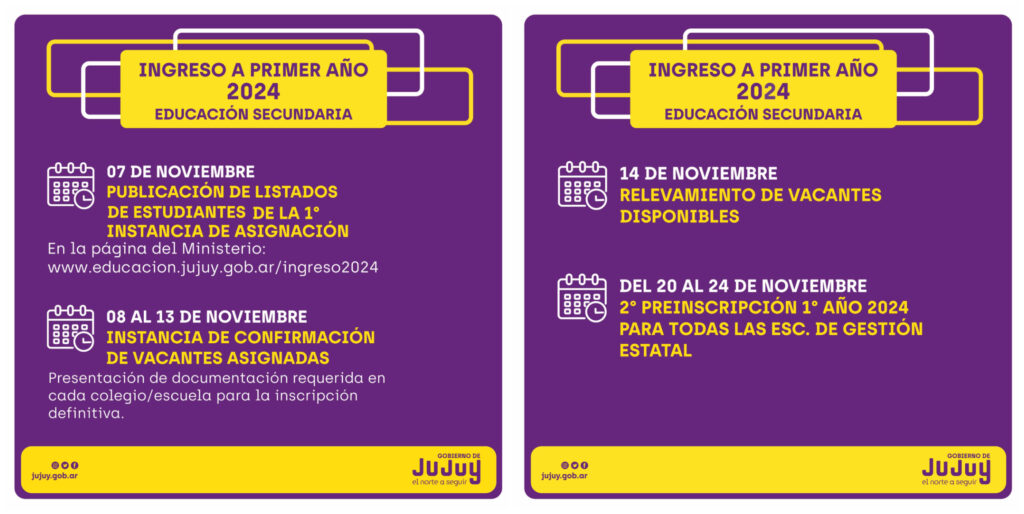 Jujuy, ingreso a 1° año 2024: cuándo se publicará el listado de alumnos asignados en cada establecimiento