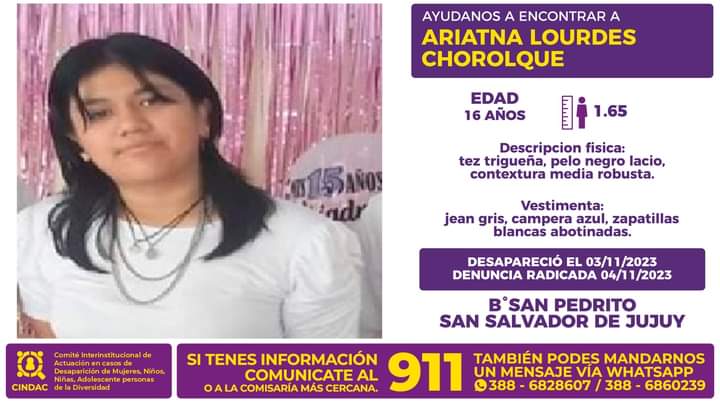 Se busca a Ariatna Lourdes Chorolque
