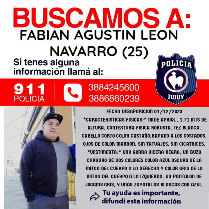 Se busca a Fabián Agustín León Navarro