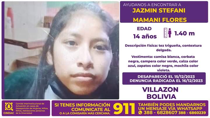 Se busca a Jazmín Stéfani Mamani Flores