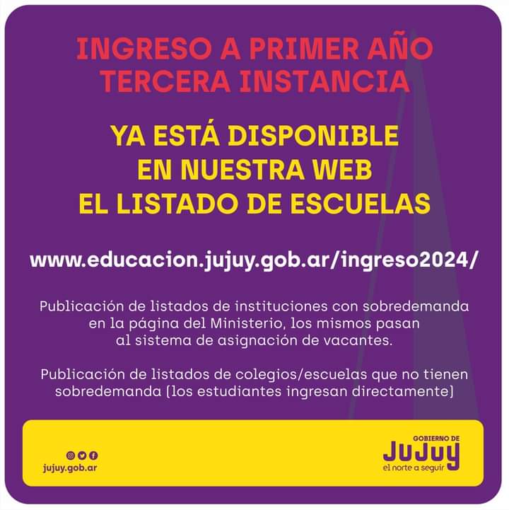 Jujuy, ingreso a 1° año: listado de escuelas con sobredemanda