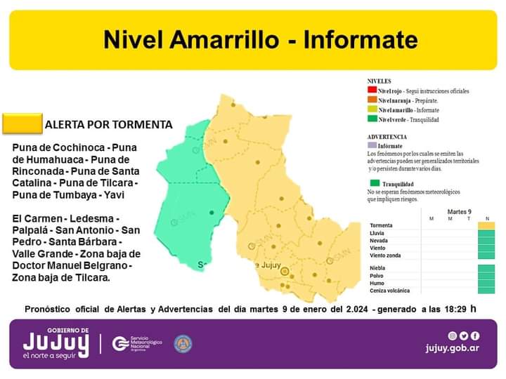 Jujuy: alerta por tormentas