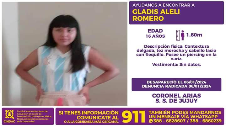 Continúa la búsqueda de Gladis Alelí Romero