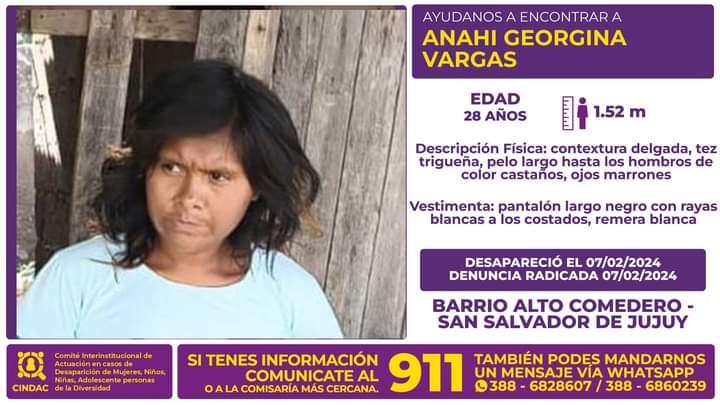Se busca a Anahí Georgina Vargas
