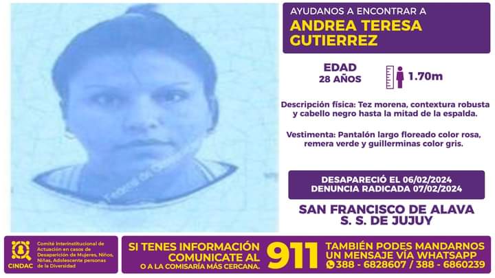 Se busca a Andrea Teresa Gutierrez