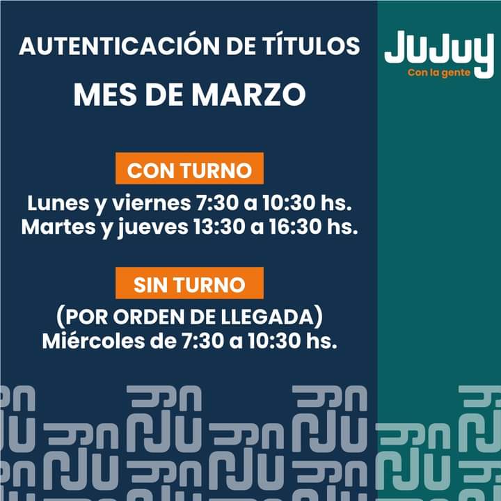 Jujuy: horario autenticación de títulos