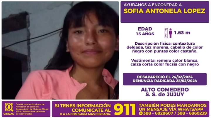 Se busca a Sofía Antonela López