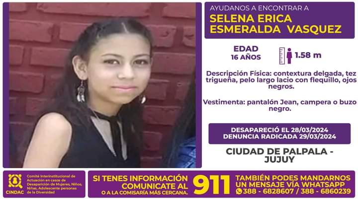 Se busca a Selena Erica Esmeralda Vásquez