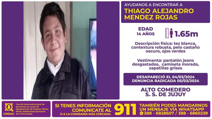 Se busca a Thiago Alejandro Mendez Rojas