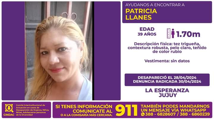 Se busca a Patricia Llanes