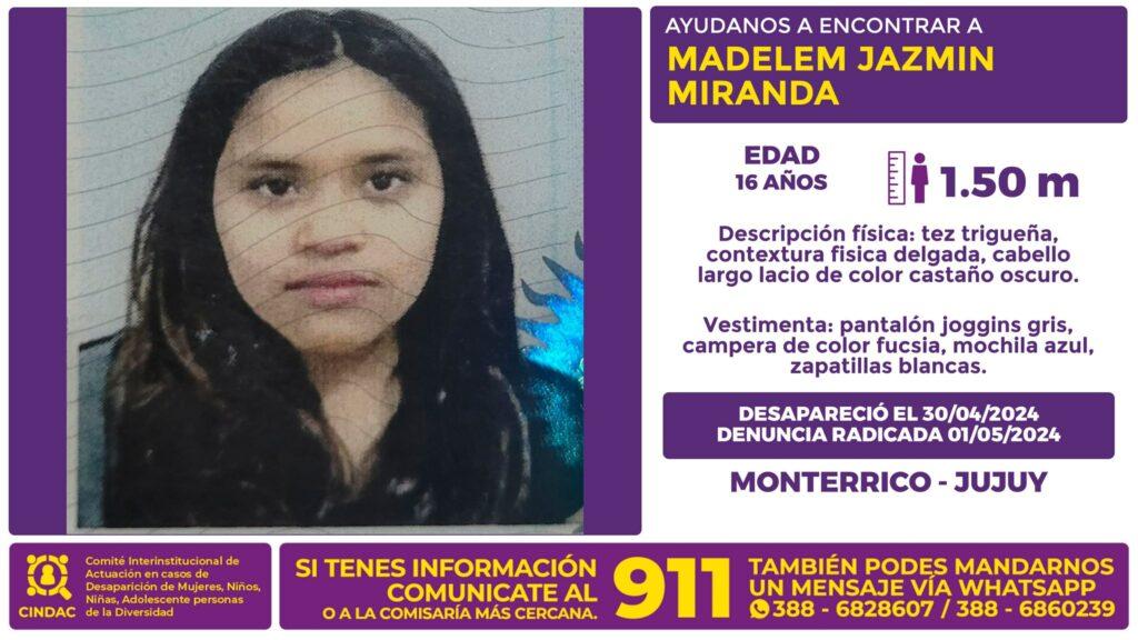 Se busca a Madelem Jazmín Miranda