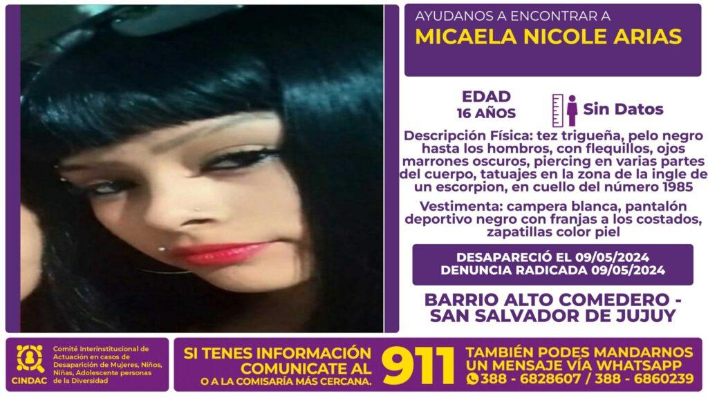 Se busca a Micaela Nicole Arias